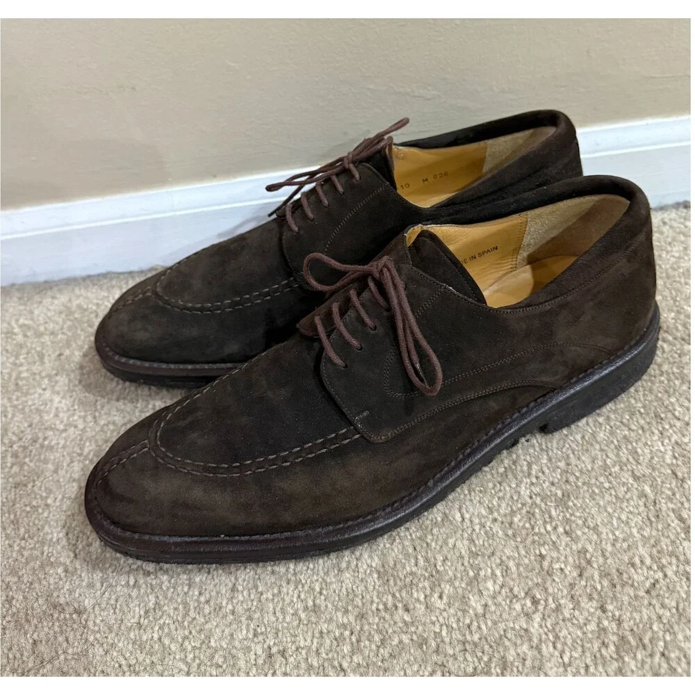 Mezlan Mens 10 Brown Suede Leather Split Toe Derby Oxford Dress Shoes Made Spain